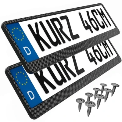 Abbildung von L &amp; P Car Design Kennzeichenhalter für Auto 46 cm in Carbon Optik kurze Kennzeichen, (2 Stück)