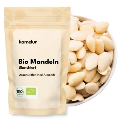 Abbildung von Kamelur 1kg BIO Mandeln blanchiert ganze süße Mandelkerne ohne Haut, ungesalzen