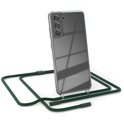 Abbildung von EAZY CASE kombinierbare Handyketten kompatibel mit Samsung Galaxy S21 FE 5G, Transparente Silikon Hülle Umhängeband, abnehmbar durch abschraubbare Endstücke, Gurt zum wechseln, Pinien Grün