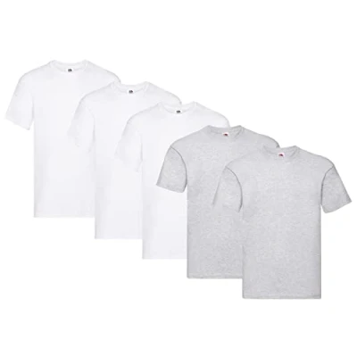 Abbildung von Fruit of the Loom Herren T Shirt Original 61 082 0 3Weiss 2Grau, L (5er Pack) + 1HL Kauf Notizblock