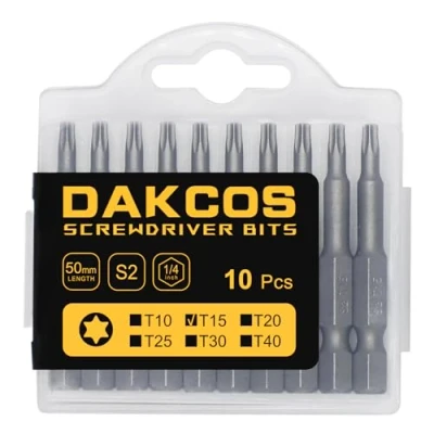 Abbildung von DAKCOS T15 Bit lang, Torx T15, Sortiment aus S2 (Länge: 50 mm, 10 Stück)