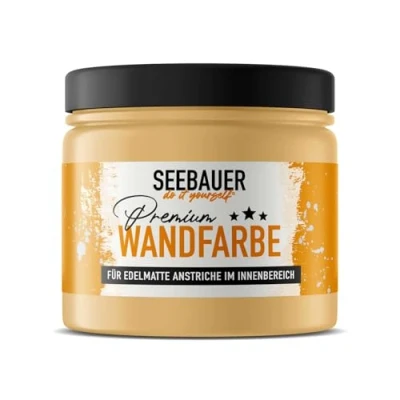 Abbildung von SEEBAUER diy Wandfarbe Orange 300ML für Innen (No. 517 Tropical Taste) Edelmatte Innenfarbe Gelb Orangetöne sehr hohe Deckkraft Matt, Abwaschbar und Tropffrei
