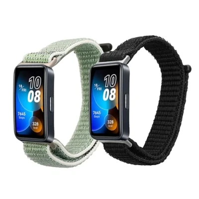 Abbildung von kwmobile 2x Sportarmband kompatibel mit Huawei Band 9 / 8 Armband Sport Ersatzarmband Set aus Nylon für Fitnesstracker Schwarz Grün