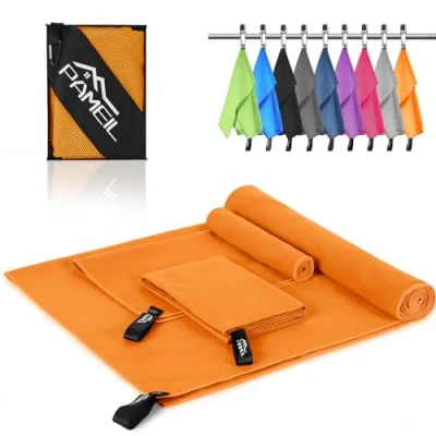 Abbildung von Pameil Mikrofaser Handtuch 3er Set (160x80cm Groß Badetuch +2 Stück 80x40cm Klein Handtuch), Reisehandtuch Schnelltrocknend Microfaser Handtücher für Fitness Sauna
