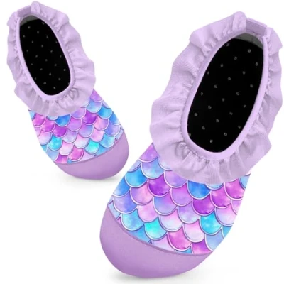 Abbildung von Badeschuhe Kinder Schwimmschuhe Wasserschuhe Schnell Trocknend Strandschuhe Aquaschuhe für Mädchen Baby Beach Pool(Lila Fischschuppe,28/29 EU)