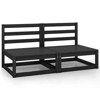 Abbildung von vidaXL Gartensofa 2 Sitzer, Gartenmöbel Mittelsofa, Modular Sofa Lounge Sitzgruppe für Garten Terrasse Balkon, Loungemöbel, Schwarz Kiefer Massivholz
