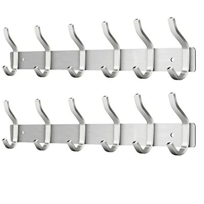 Abbildung von MEIJO Garderobenhaken Edelstahl, Hakenleiste Kleiderhaken Wand mit 6 Haken, Garderobe Garderobenleiste Wandgarderobe für Schlafzimmer Bad Küche (Silber, Haken 2 Stück)