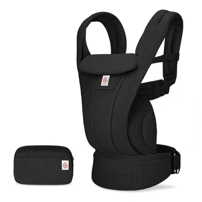 Abbildung von Ergobaby Omni Deluxe All in One Babytrage für Neugeborene ab Geburt bis 20kg, Ergonomische 4 Positionen Mesh Rückentrage Baby Tragetasche, Onyx Black