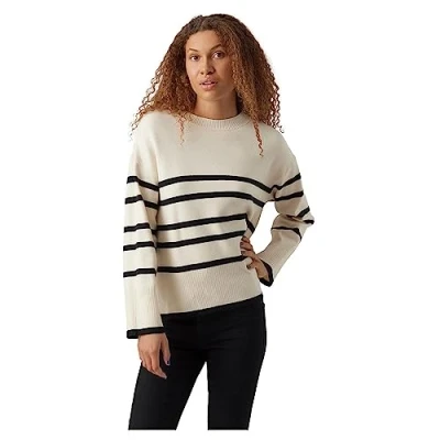 Abbildung von VERO MODA Feinstrick Pullover Oversize Gestreifter Longsleeve Sweater Dropped Shoulder Design VMSABA NOOS