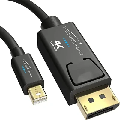 Abbildung von KabelDirekt 4K Mini DisplayPort auf Kabel (Mini DP DP) 1 m mit spezieller A.I.S. Schirmung im Stecker, DisplayPort/Thunderbolt &amp; 2 für PC, Laptop Mac