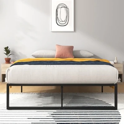 Abbildung von Zinus Lorelai Bett 140x200 cm Höhe 36 mit Stauraum unter dem Metall Plattform Bettgestell Schwarz