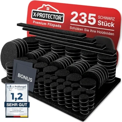 Abbildung von X PROTECTOR Filzgleiter selbstklebend Schwarz 235 Stück Großpackung Premium Möbelgleiter. groß Möbelpads aus Filz Holzbodenschu Schützen Sie Ihre Holzfußböden!