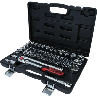 Abbildung von KS Tools 918.0635 1/2 Zoll CHROMEplus Steckschlüssel Satz inklusive Umschaltknarre, 72 Zahn hochglanz verchromt 35 tlg.