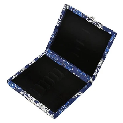Abbildung von Oboe Reeds Case, Holz &amp; Seidentuch Cover Aufbewahrungsbox für 6pcs Schilf(Blau)