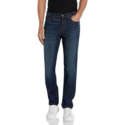 Abbildung von Amazon Essentials Herren Schmal geschnittene, gerade Jeans aus Komfort Stretch (Früher Goodthreads), Dunkelblau Vintage, 32W / 28L