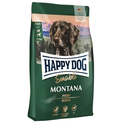 Abbildung von Happy Dog Sensible Montana M Trockenfutter, Hundefutter Geschmacksrichtung Pferd Glutenfrei, Getreidefrei, Monoprotein, Omega 3 und 6 10kg