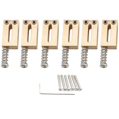 Abbildung von Musiclily Ultra 10,5mm Moderner Offset Messing Saitenreiter für Strat/Tele Style E Gitarre, Originalfarbe (6er Set)