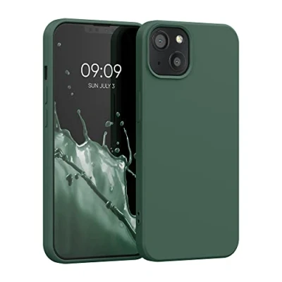 Abbildung von kwmobile Hülle kompatibel mit Apple iPhone 13 gummierte TPU Silikon Handyhülle Schutzhülle für kabelloses Laden Case in Moosgrün