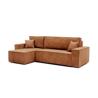 Abbildung von GREKPOL 244x145 Sofa mit Schlaffunktion (200x125) Cord 3 Sitzer Ziegelrot Ecksofa und Bettkasten Schlafsofa Couch
