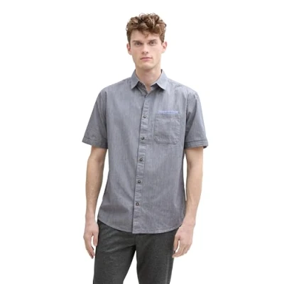 Abbildung von TOM Tailor Regular FIT Kurzarmhemd MIT Brusttasche Hemd, Herren, Größe: XXL, Sky captain blue structure