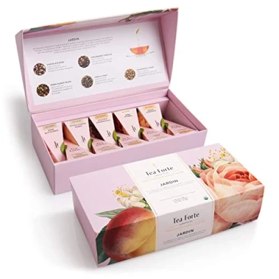Abbildung von Tea Forté Jardin 10 Pyramiden Teebox Bio Tee Sortiment Grüner Tee, Weißer Oolong, Schwarzer und Kräutertees Limitierte Auflage