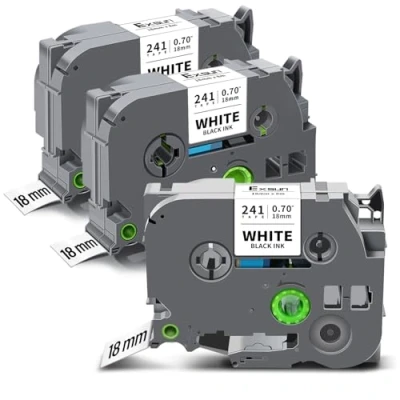 Abbildung von Exsun 3 Pack kompatibel für Brother TZe 241 18mm Schriftband TZ Tape TZe241 Ptouch PT 2030 D450VP D400 PTE300VP PTE500VP D600 P750W Schwarz auf Weiß x 8m