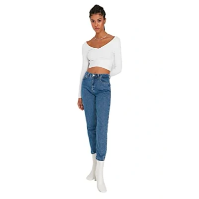 Abbildung von Trendyol Damen Herren Hoher Bund Mom Jeans, Blau, 40 EU