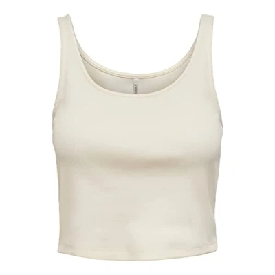 Abbildung von ONLY Damen Geripptes Crop Top Kurzes Sleeveless Rundhals Oberteil Bauchfrei Einfarbig ONLNESSA, Farben:Weiß, Größe:XL