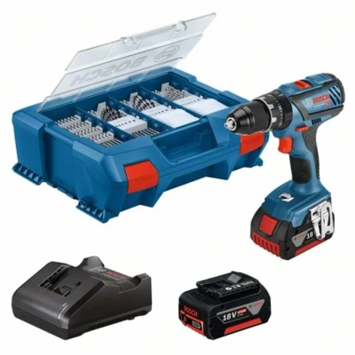 Abbildung von Bosch Professional Akku Schlagbohrschrauber &quot;GSB 18V 28&quot;, (Set), mit 82 teiliges Zubehör Set, 2 Akkus 18V/4,0Ah, Ladegerät und L Case