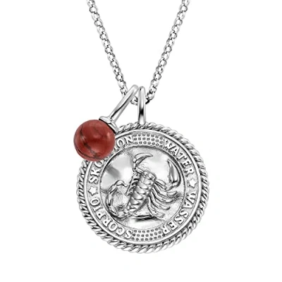 Abbildung von Engelsrufer Damen Halskette aus Sterling Silber und Sternzeichen Skorpion Anhänger besetzt mit 5 Zirkonia Steinen einem Roter jaspis Stein Länge: 50cm