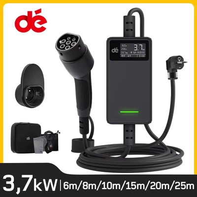 Abbildung von dé Ladekabel Elektroauto Typ 2 Schuko 3,68kW [1 phasig, 6m, 6 16A] Auf Mit Steuerbarer Digitalanzeige EV Charger für Model 3/Y, ID.3, ID.4, MG4, Q4, Gla und Anderen PHEV/EV