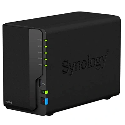 Abbildung von Synology DS220+ 16TB 4 Bay Desktop NAS System, installiert mit 2 x 8TB Seagate IronWolf Festplatten