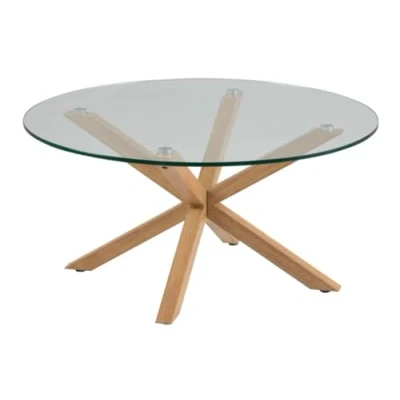 Abbildung von AC Design Furniture Heather Runder Couchtisch aus Glas mit Gekreutzem Metallsockel in Eichenoptik, Ø: 82 x H: 40 cm, Wohnzimmertisch Glas, Sofatisch für das Wohnzimmer