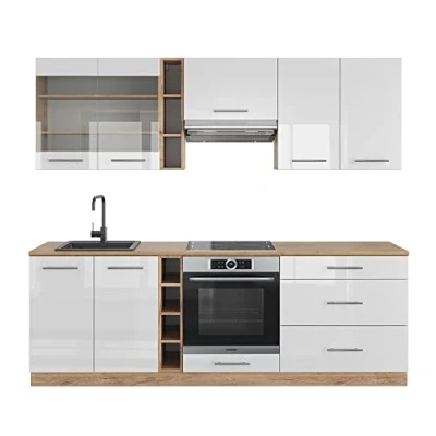 Abbildung von Vicco Küchenzeile Fame Line, Weiß Hochglanz/Goldkraft Eiche, 235 cm ohne Arbeitsplatte