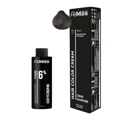 Abbildung von Femmas Haarfarbe Set Mittelblond Asch 7.1 I Hair Color Cream 100ml + Oxycreme 6% Permanente Haar Coloration Entwickler Schonend &amp; langanhaltend Salon für Zuhause