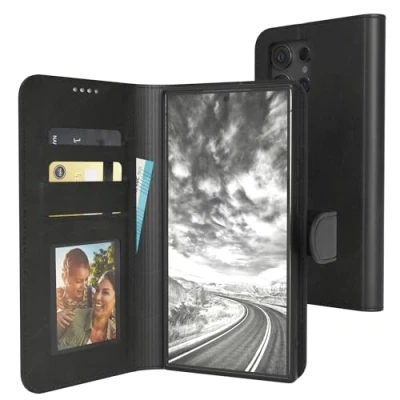 Abbildung von EAZY Case Klapphülle für Samsung Galaxy S24 Ultra Hülle klappbar mit Kameraschutz Schutzhülle Magnetisch Flip Ständer Kunstleder Klapptasche Kartenfach Sichtfenster Foto Handyhülle Schwarz