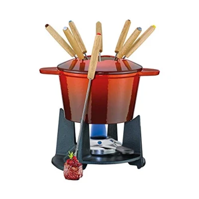 Abbildung von Spring Gusseisen Fondue Set GRENOBLE rot, Ø 15,5 cm mit 8 Fonduegabeln