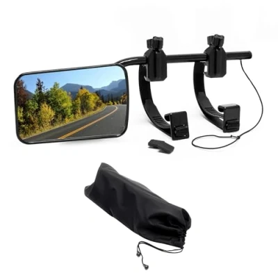 Abbildung von Wiltec Wohnwagenspiegel 123x180mm universal schwarz Außenspiegel für Wohnwagen und Caravan mit Gummiklemmen, stufenlos verstellbar, Aufbewahrungstasche