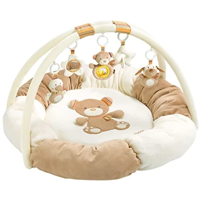 Abbildung von Fehn 3 D Activity Nest Spielbogen Rainbow Baby Krabbeldecke rund mit 5 abnehmbaren Spielzeugen zum Greifen Spieldecke für Babys und Kinder ab 0+ Monaten Krabbelmatte als Geschenk zur Geburt