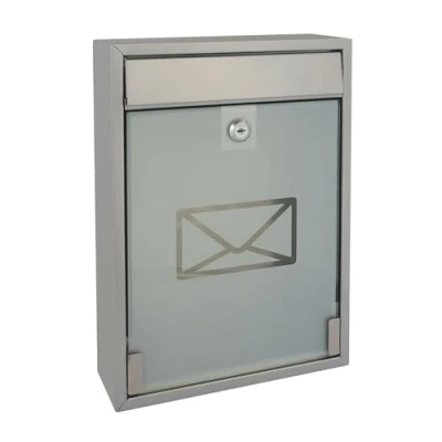 Abbildung von Perel Briefkasten Milan, Wandmontage, Milchglas, inkl. 2 Schlüssel, Abmessungen (H x B T) 36 26 8 cm, Silber