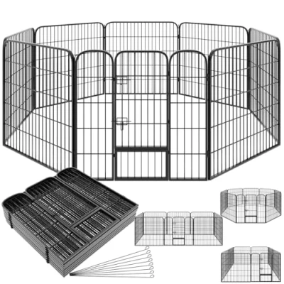Abbildung von tectake Welpenauslauf 80 cm hoch, 8 Gitter, Welpenlaufstall, Freigehege, Tierlaufstall faltbar, Freilaufgehege, Hundelaufstall mit Tür, für Hunde, Katzen, Hasen, Meerschweinchen, Kleintiere schwarz