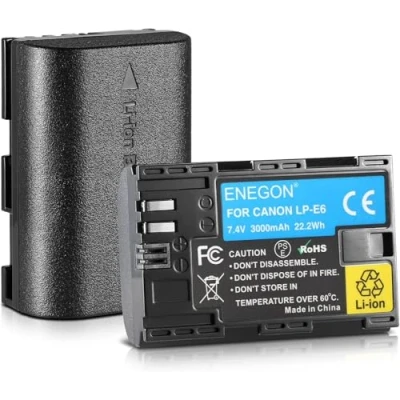 Abbildung von ENEGON LP E6 baterías (Paquete de 2 3000mAh) para EOS R, R5C, 5D Mark II, III, IV, 5DS, 5DSR, 6D, 7D, 7D 80D, 70D, 60D, 60Da, XC10, XC15