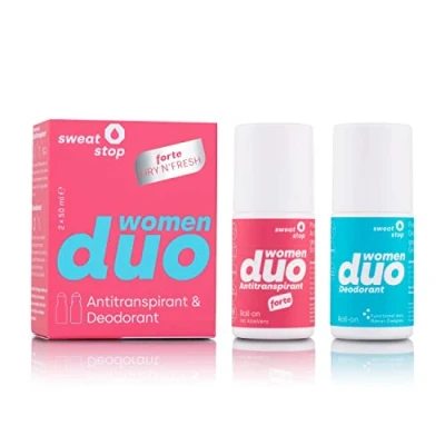 Abbildung von SweatStop Duo Women Antitranspirant &amp; Deodorant Set Gegen starkes Schwitzen Geruch 2 x 50ml Roll on Antiperspirant mit Duft Deo Schweiß für empfindliche Haut Power Protection