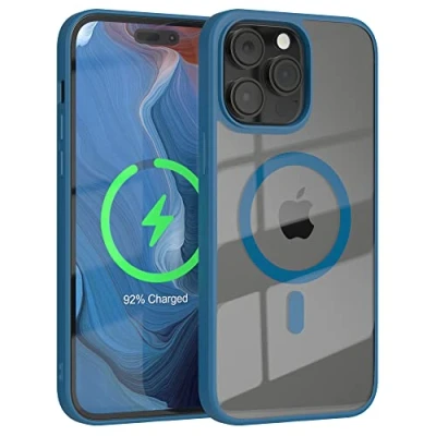 Abbildung von EAZY CASE Crystal TPU Hülle kompatibel mit iPhone 14 Pro Max Qi Charging, Silikon Kameraschutz, Slimcover, Handyhülle, Silikonhülle, Soft Case, Kratzschutz, Transparent/Dunkel Blau