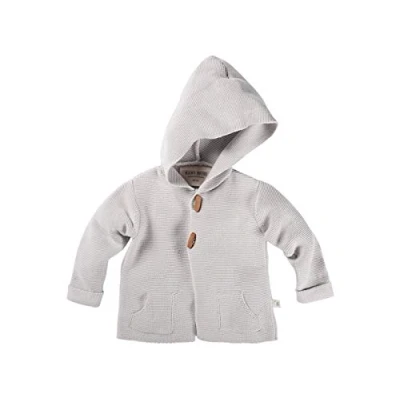 Abbildung von Bio Kinder Strickjacke mit Kapuze 100% Baumwolle (kbA) GOTS zertifiziert, Hellgrau Melange, 122/128