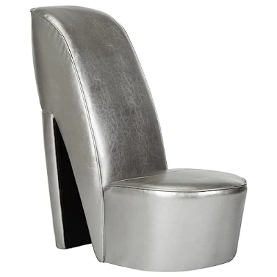 Abbildung von vidaXL Schuhsessel High Heel Design Sessel Stuhl Polstersessel Wohnzimmersessel Loungesessel Relaxsessel Hocker Sitzhocker Silbern Kunstleder