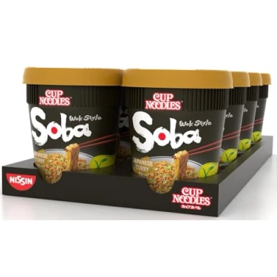 Abbildung von Nissin Cup Noodles Soba Japanese Curry, 8er Pack, Wok Style Instant Nudeln japanischer Art mit Curry Sauce und Gemüse, schnell im Becher zubereitet, asiatisches Essen, vegetarisch (8 x 90 g)