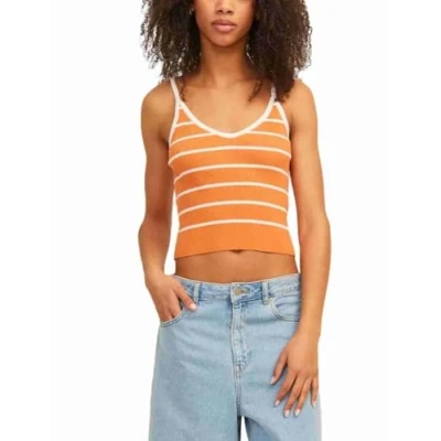 Abbildung von JACK&amp;JONES Damen JXESTHER Tight Short Stripe TOP Knit Stricktop, Orange, XS