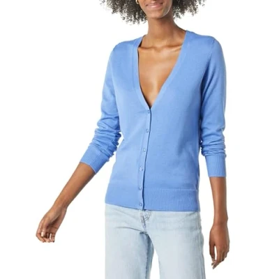 Abbildung von Amazon Essentials Damen Leichter Cardigan mit V Ausschnitt (in Übergröße erhältlich), Blau, L