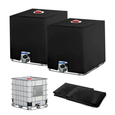Abbildung von 2PC IBC Tank Abdeckung 1000l, Wassertank Abdeckplane, Container Zubehör, Anti UV Schutzplane Regenwassertank Abdeckung, für Wasserfass 116 x 100 120 cm (Schwarz)